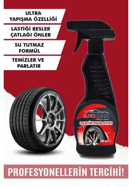Auto Clinic Lastik Parlatıcı 500ML ile araç lastik ve plastikleri uzun süre parlak tutma