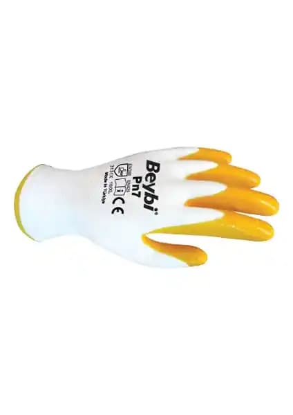 Beybi Naylon Nitril Eldiven No:9 Sarı – Hafif, Esnek ve Kimyasal Dirençli Eldiven