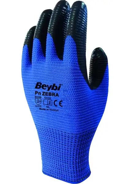 Beybi Pn Zebra 12 Çift Mavi Nitril İş Eldiveni: Dayanıklı ve Güvenli Endüstriyel Koruyucu