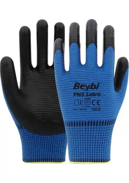 Beybi Pn5 Zebra Mavi Polyester Örme Nitril Eldiven: Endüstriyel ve Profesyonel Kullanım İçin Güçlü Koruma