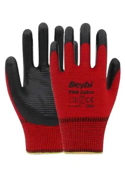 Beybi Pn5 Zebra Polyester Nitril Eldiven Endüstriyel Koruyucu ve Konfor Sağlayan Tasarım