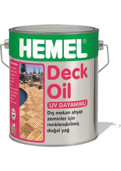 Hemel Deck Oil 2,5 litrelik doğal ahşap zemin koruyucu yağ, UV ve su direnci sağlayan ürün
