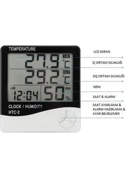 Hubstein Masa Termometre Dijital Nem ve Sıcaklık Ölçer Gelişmiş Fonksiyonlarla