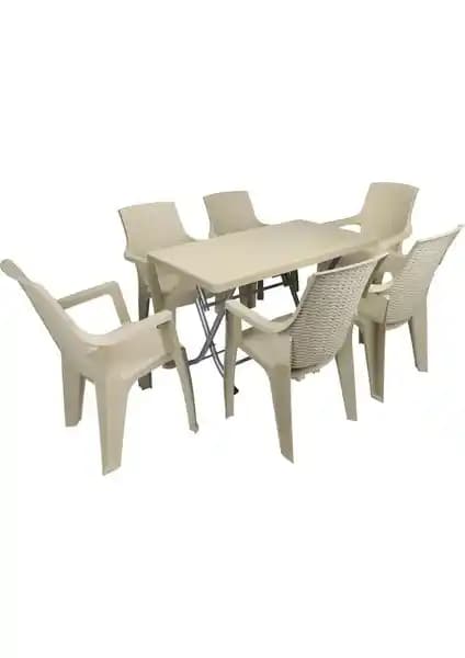Mandella Zeugma 70x120 cm Katlanabilir Masa ve 6 Kişilik Koltuk Takımı