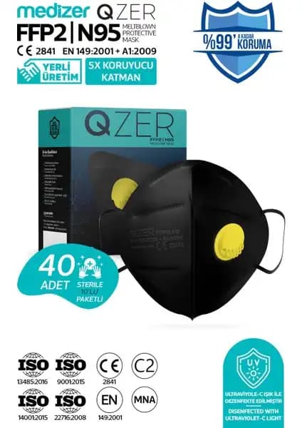 Medizer Qzer Siyah 5 Katlı Ventilli FFP2 N95 Maske Güvenli ve Estetik Koruma Sağlar