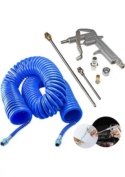 Proxtech Çok Fonksiyonlu Spiral Hava Hortumu ve Hava Tabanca Seti 15 Metre Uzunlukla