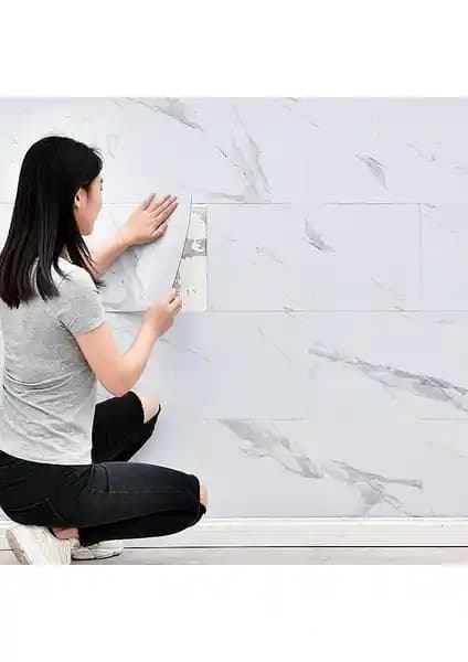 Renkli Duvarlar 60x30 cm Gri Mermer Desenli Kendinden Yapışkanlı Panel