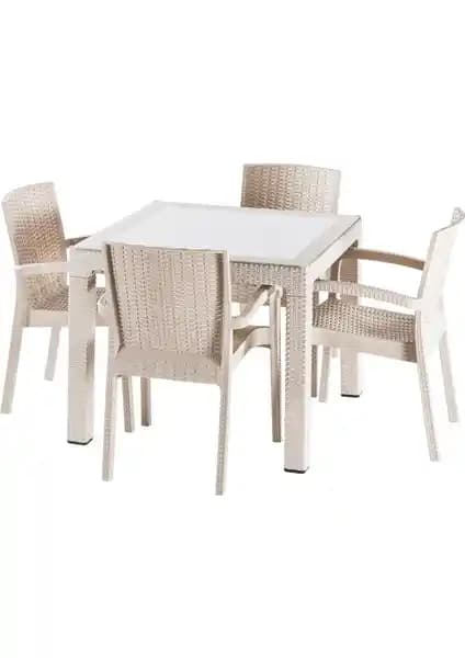 Violet 90x90 Rattan Trend Lüx Camlı Masa Takımı Modern ve Şık Tasarımıyla Dekorasyonunuza Zarif Dokunuş Katar