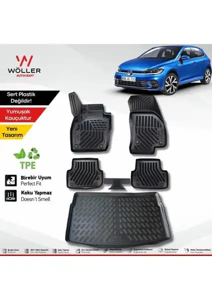 Volkswagen Polo 2021 ve Sonrası İçin Uygun Wöller Paspas ve Bagaj Havuzu Seti