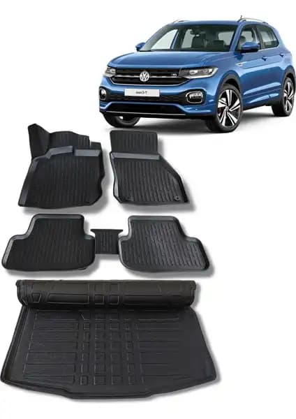 Volkswagen T-Cross 2022 sonrası modelleri için dayanıklı ve uyumlu paspas ile bagaj havuzu seti
