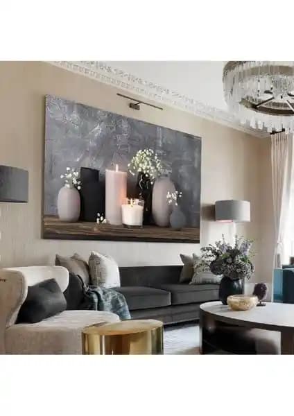 Dekoratif Kanvas Duvar Tablosu Karşılaştırması: Antrasit Gri Mum ve Siyah Çiçekler