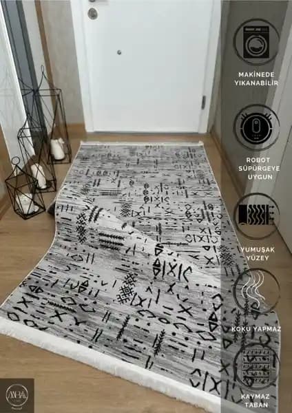 MBA Iskandinav Desen Saçaklı Üç Boyutlu Gri Yıkanabilir ve Kaymaz Tabanlı Halı İncelemesi