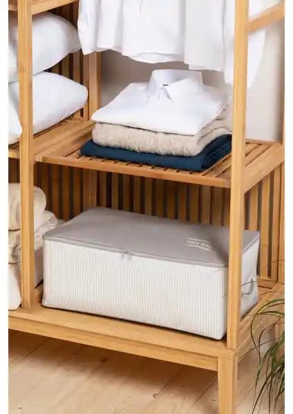 Ocean Home Textile Orta Boy Gri Çizgili Hurçlar: Dayanıklı ve Şık Depolama Çözümleri