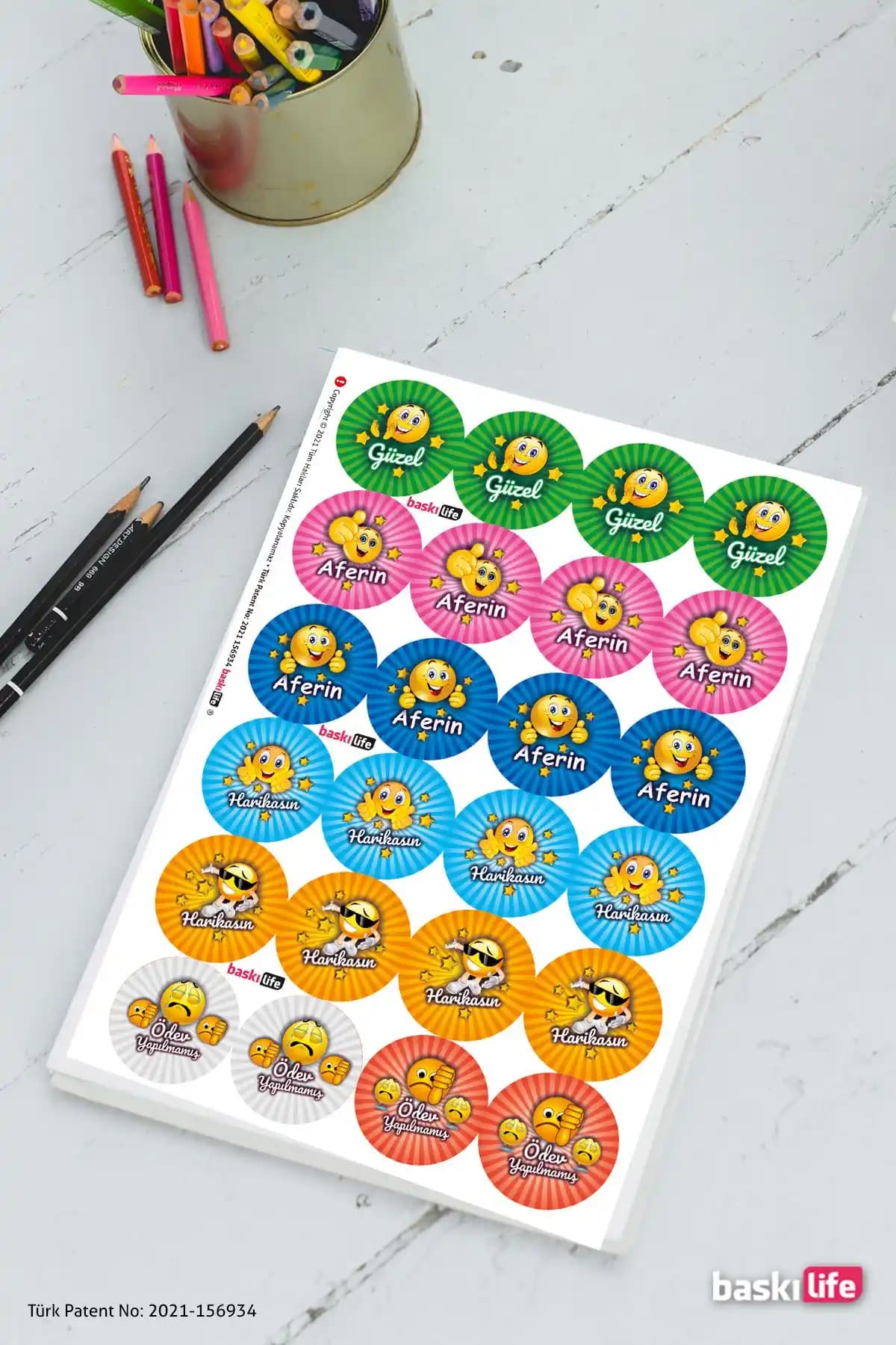 Baskı Life Yuvarlak Aferin Etiketleri Öğrenci Motivasyonunu Artıran Renkli ve Eğlenceli Çözüm