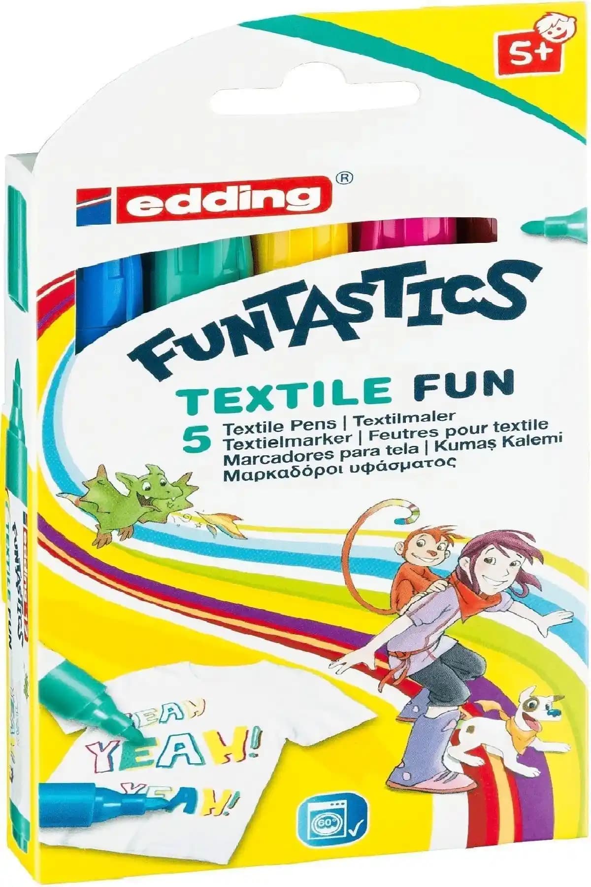 Edding Funtastıcs Kumaş Boyama Kalemi 5'li Set Çocuklar ve Gençler İçin Yüksek Kaliteli Renkli Kumaş Boyama Aracı