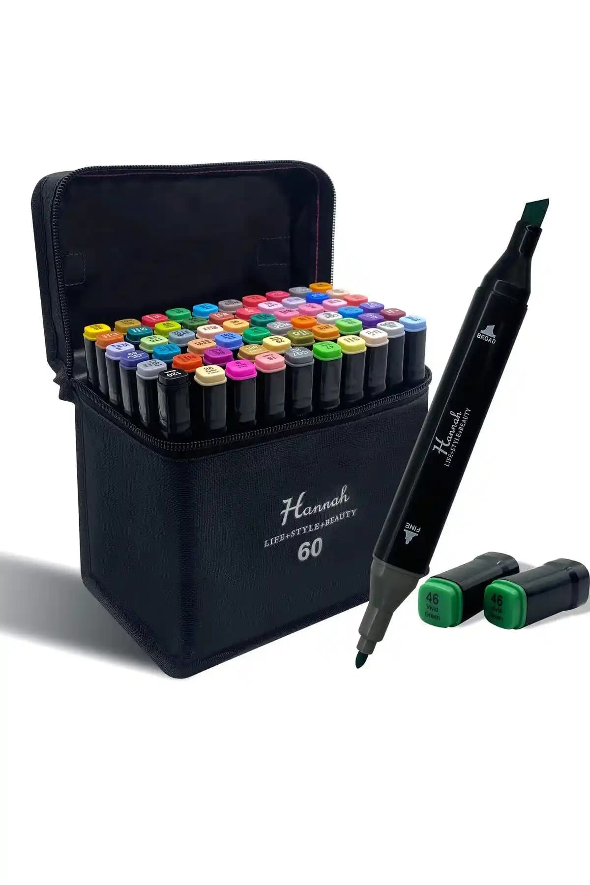 Hannah 60 Parça Çift Taraflı Marker Seti ile Yaratıcılığınızı Geliştirin