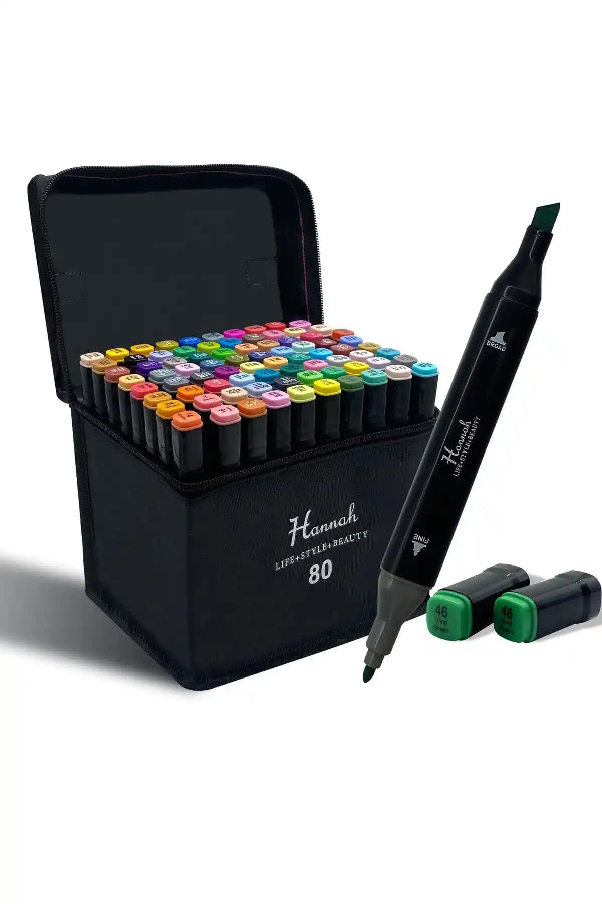 Hannah 80 Parça Siyah Çantalı Marker Seti: Çok Yönlü ve Dayanıklı Sanat Malzemeleri