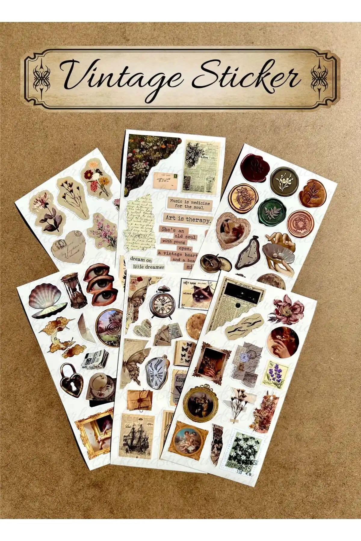 HDSTICKER 6'lı Vintage Temalı Sticker Seti Estetik ve Dayanıklı Kullanım İmkanı