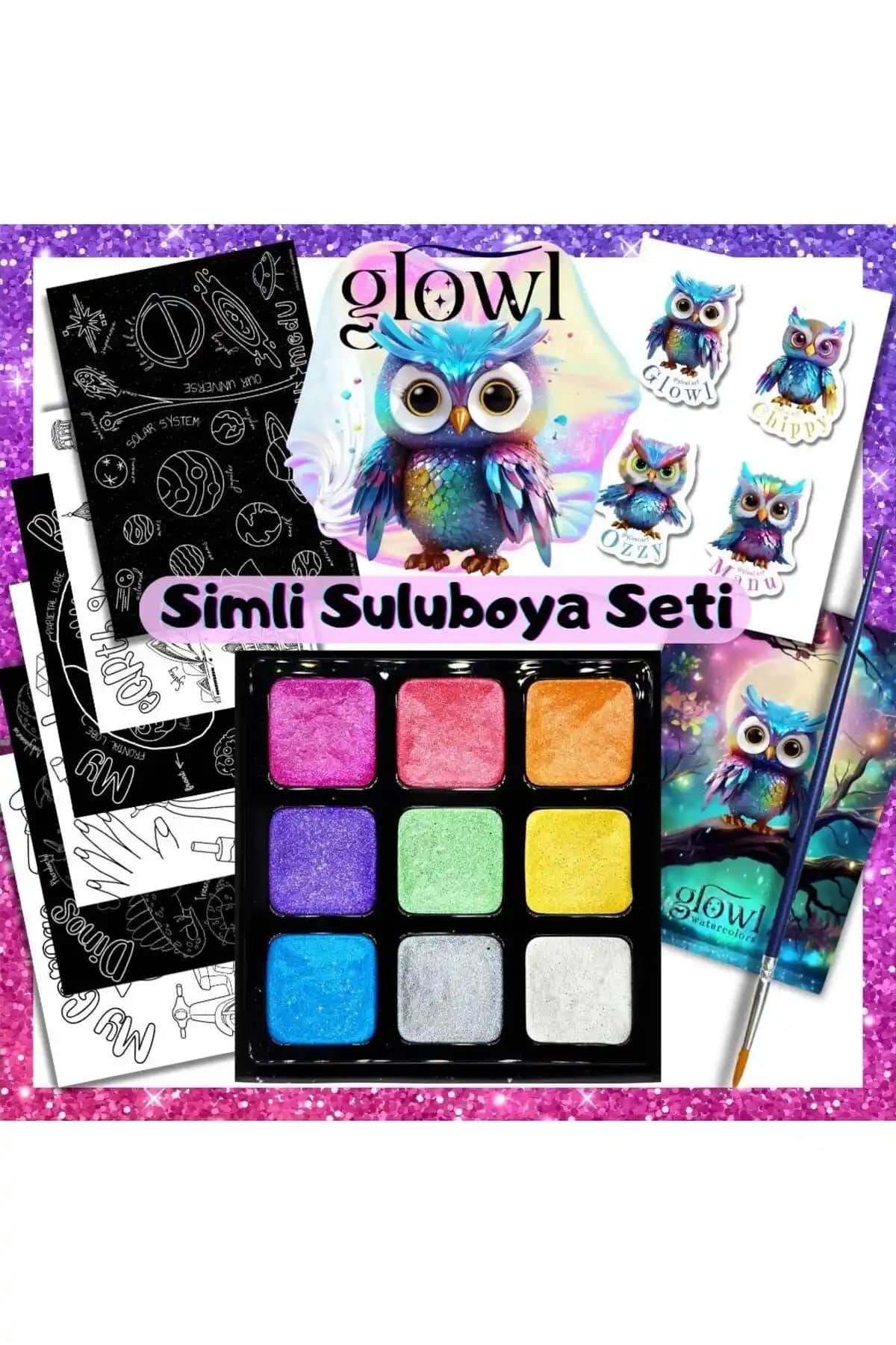 HomedU Organik Bal İçerikli 9 Renk Simli Suluboya Seti Sanat ve Hobi İçin