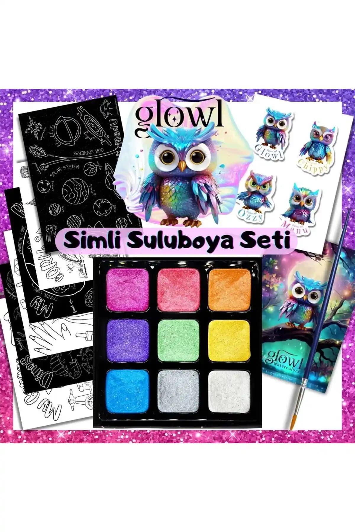 HomedU Organik Bal İçerikli 9 Renk Simli Suluboya Seti Sanat ve Hobi İçin