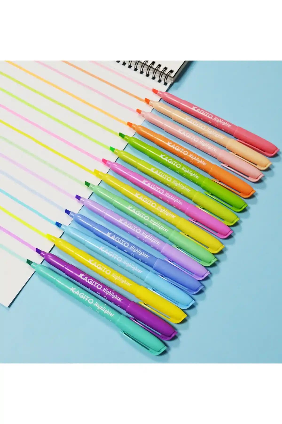Kagito Highlighter Kalem Seti 15 Renkli ve Dayanıklı Taşınabilir Yazım Aracı
