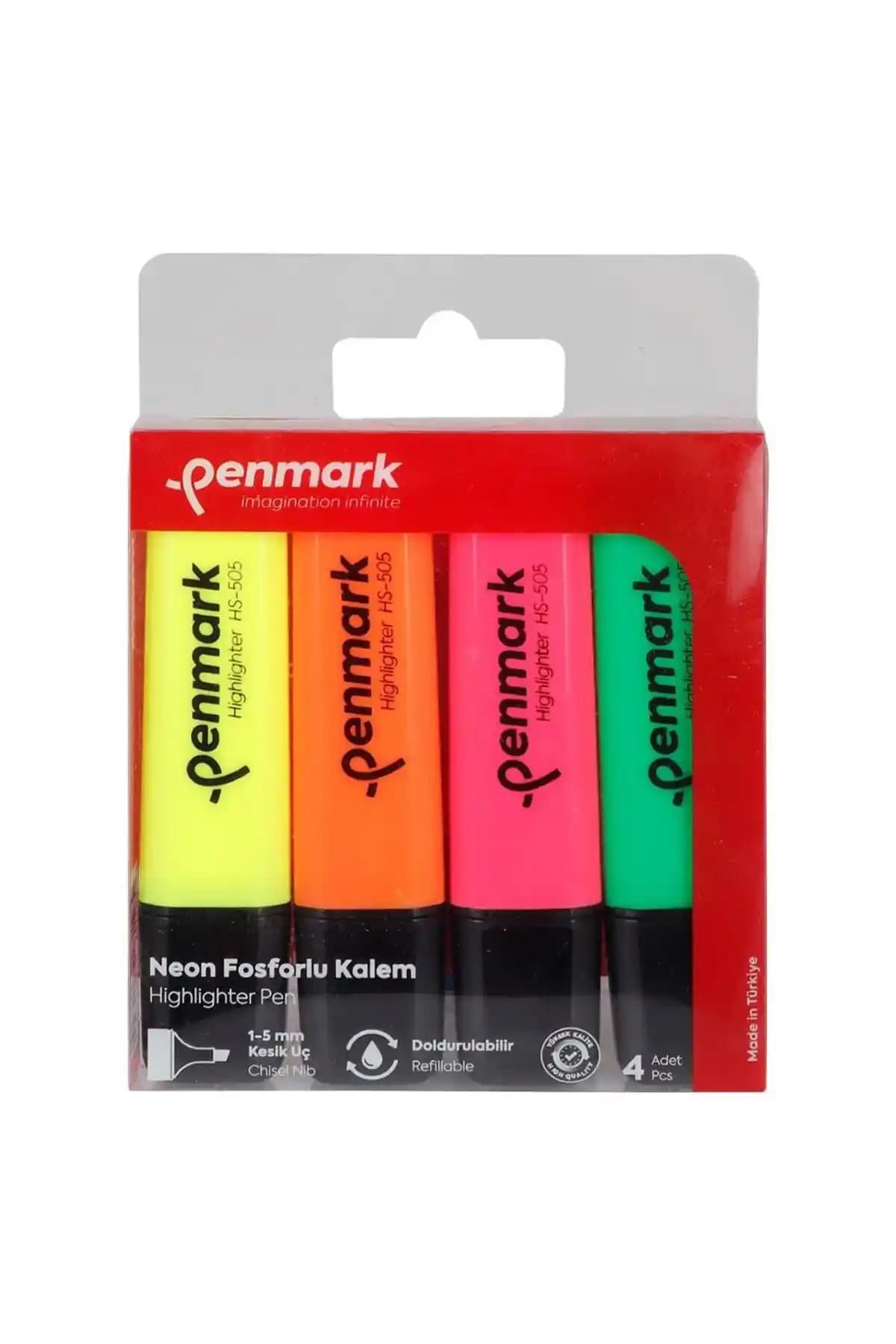 Penmark HS-505-4N Neon Fosforlu Kalemler Renkli ve Çok Amaçlı Kullanım İçin Uygun