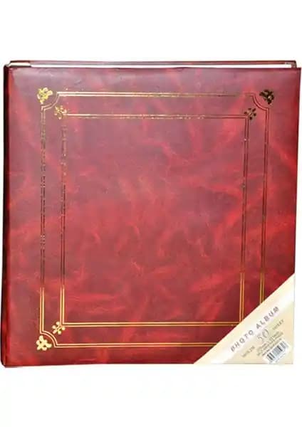 ACR 50 Yaprak Yapıştırmalı Albüm: Bordo Cilt Bezli Kapaklı, 100 Sayfalık Geniş Albüm
