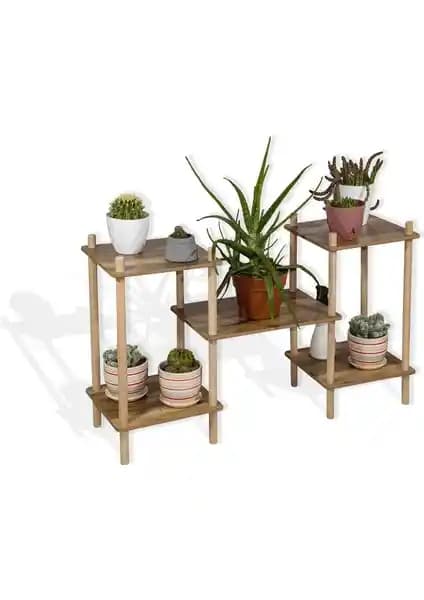 Asudehome Saksı Standı No3 – 5 Raflı Ahşap+MDF Saksı Rafı, İç-Dış Mekân Dengeli Düzenleyici