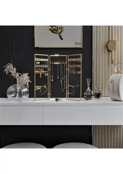 Bino Gold Altın 3'lü Takı Standı: Şık Tasarım, Dayanıklı ve Çok Yönlü Düzenleyici