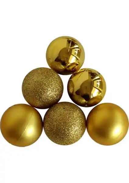 Fun World Altın Renkli Çam Ağacı Topları Seti 3,5 cm - Parlak, Mat ve Simli Yüzeylerle
