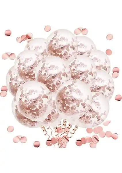 Pera Balon Rose Gold Konfetili Şeffaf Balon 10'lu: Zarif Kutlama Dekoru İçin
