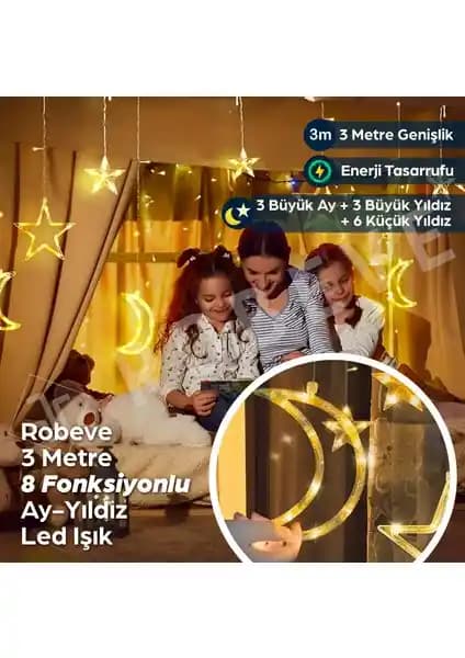 Robeve Ay Yılbaşı LED Şeridi – 3 Metre, 8 Fonksiyonlu ve Suya Dayanıklı Dekoratif Işık