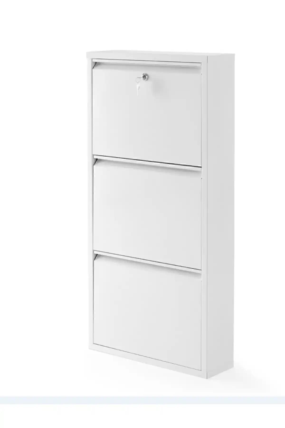 ADL Steel 3'lü Metal Ayakkabılık Beyaz Güvenli ve Şık Tasarım ile Ev ve Ofis İçin Uygun