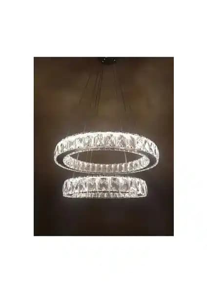 Ala Lighting Ghome Modern Gü<müş> Kristal Taşlı LED Avize - Şık ve Fonksiyonel Tasarım