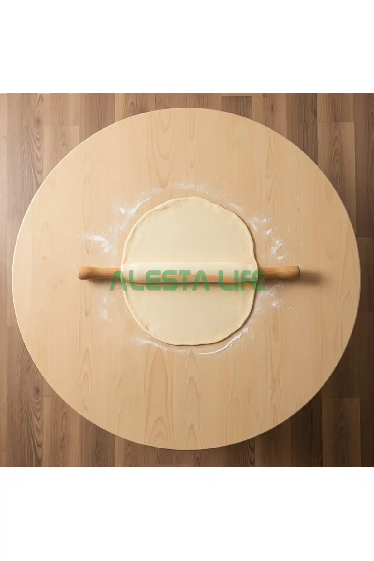 Alesta Life 70 Cm Çap Ahşap Kaplama Katlanabilir Yer Sofrası Modern ve Şık Tasarım