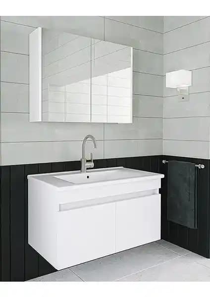 Alfa Banyo Viola Beyaz 80 cm MDF Hazır Kurulu Aynalı Banyo Dolabı