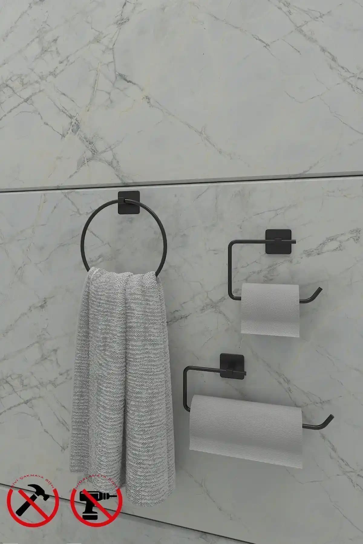 Alper Banyo Jasmin Siyah Kare 3'lü Banyo Seti Modern ve Dayanıklı Tasarım