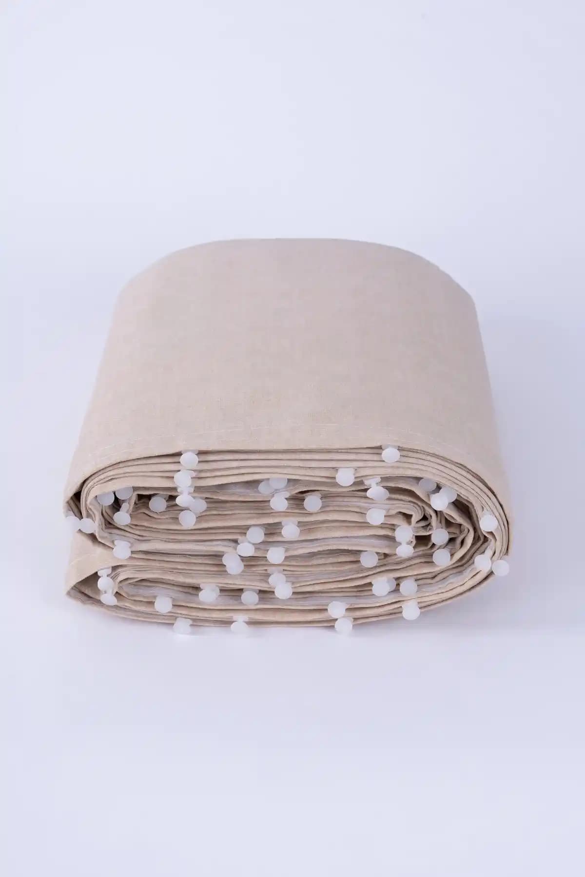 ALTINPAMUK Balkon Perdesi Düz Bej Renkli Bağcıklı ve Montajlı Tasarım