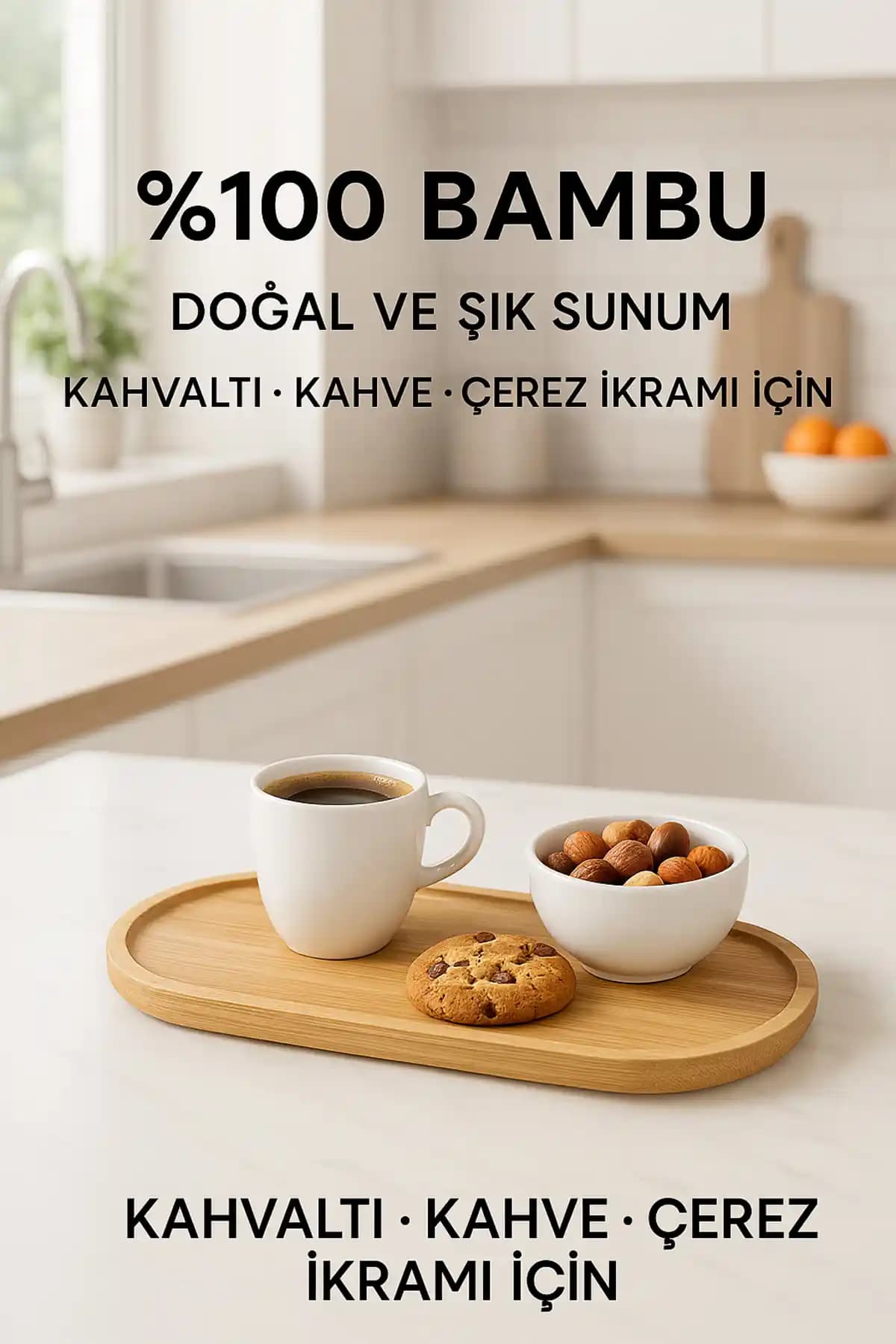 Amentes Bambu Oval Sunum ve Servis Tepsisi Doğal Şıklık ve Çok Amaçlı Kullanım İmkanıyla