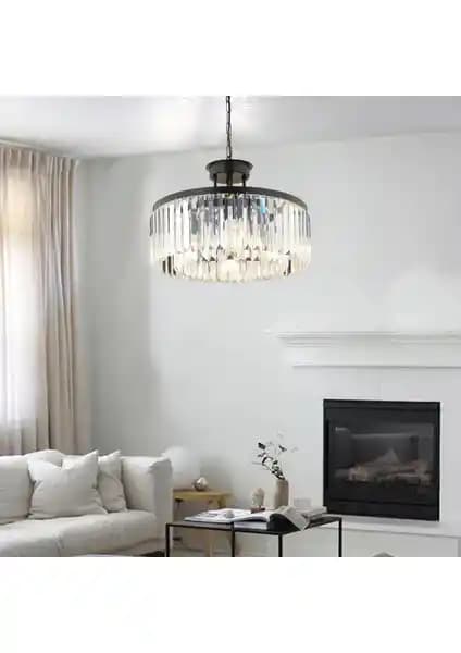 Apliqa Kanvas 45'Lik Siyah Kristalli Modern Tasarım Salon Avize: Şık ve Fonksiyonel Aydınlatma Çözümü