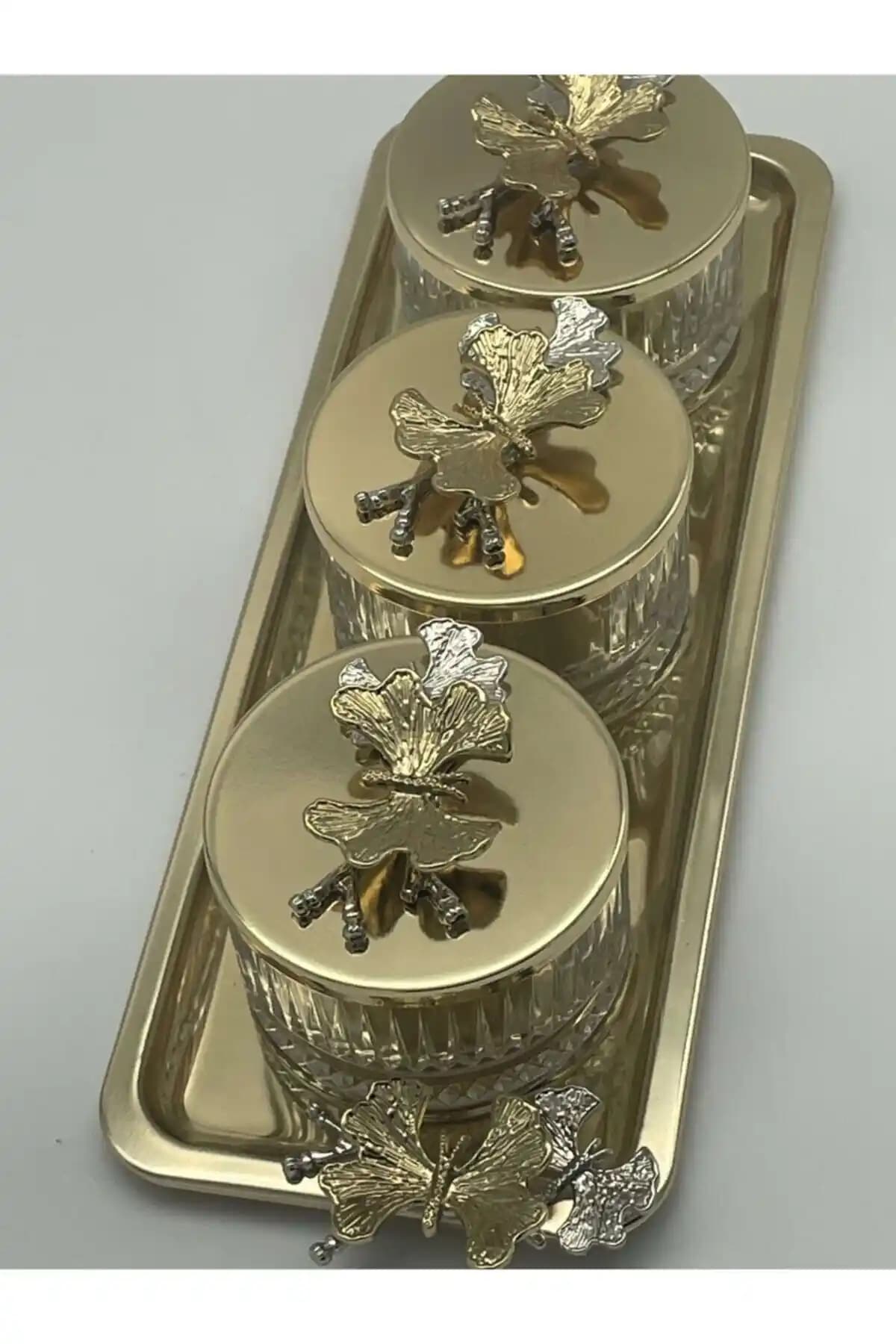 Aslı Hediyelik Elysia Gold 3'lü Çerezlik Seti Modern ve Şık Sunum Çözümü