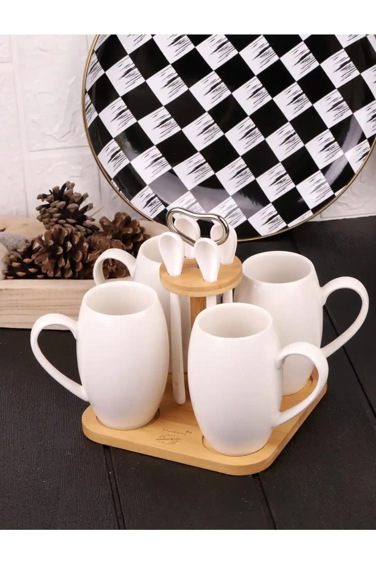 Bambum Suedo 9 Parça Porselen Kupa Seti Şık ve Dayanıklı Mutfak Aksesuarları