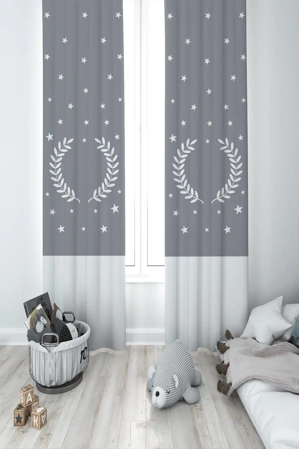 Bebek ve Çocuk Odası İçin Yıldızlar ve Buğday Desenli İki Kanat Fon Perde Özellikleri
