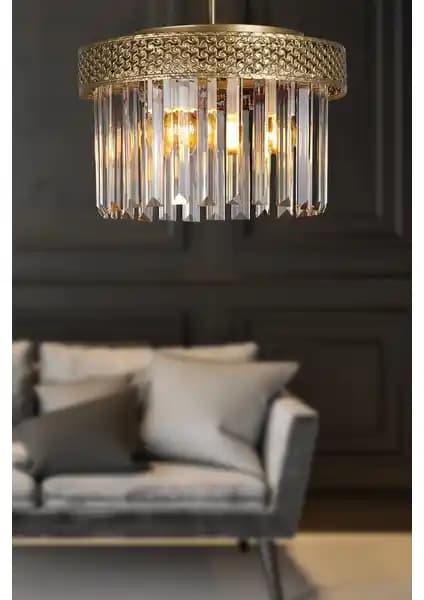 Begüsa Şeritli Kristal 3'lü Eskitme Taşlı Avize Modern ve Vintage Tarzların Şık Buluşması