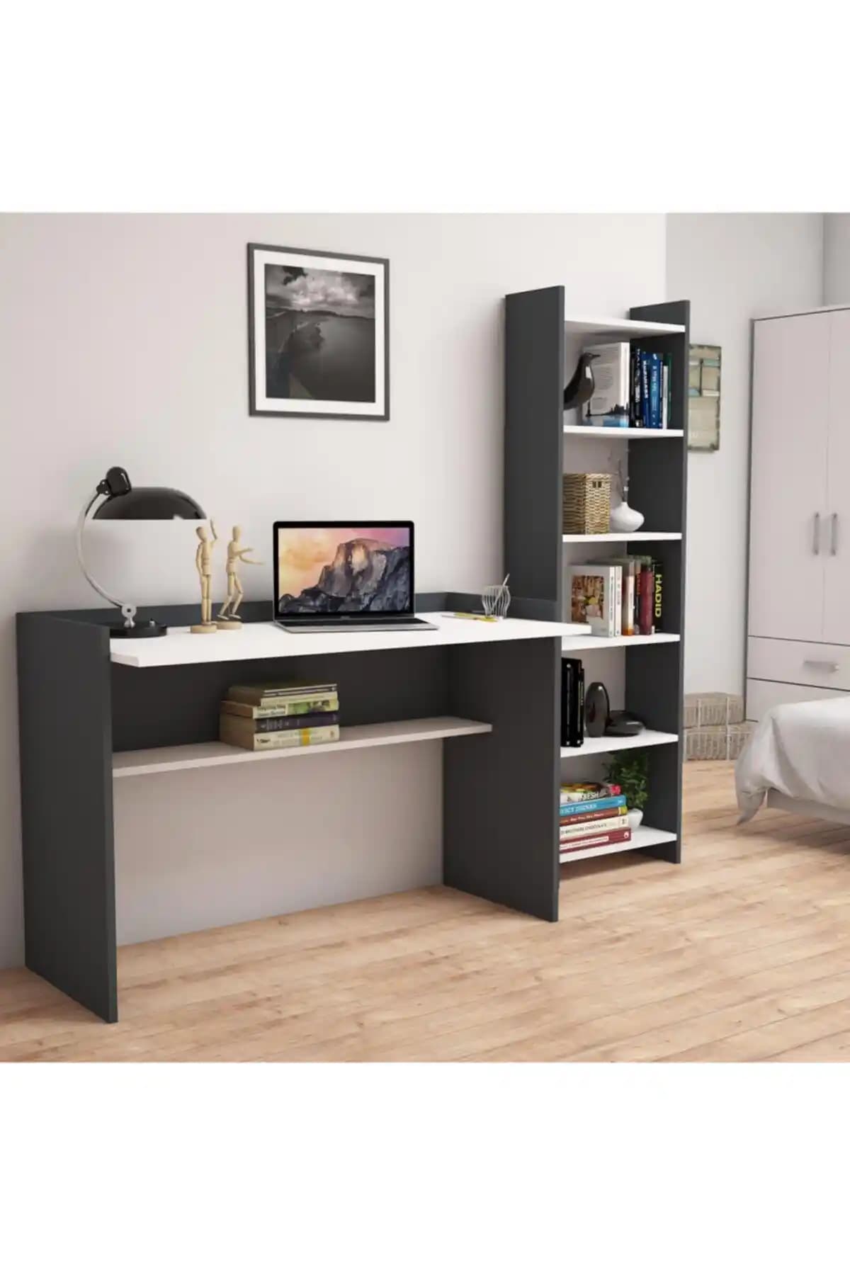 Bimossa T7030 Mahpeyker Kitaplık ve Çalışma Masası: Modern ve Fonksiyonel Ofis Mobilyası