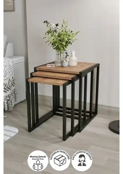 Bofigo 3'lü Metal Zigon Sehpa Seti Modern Tasarım ve Fonksiyonellik Sunar