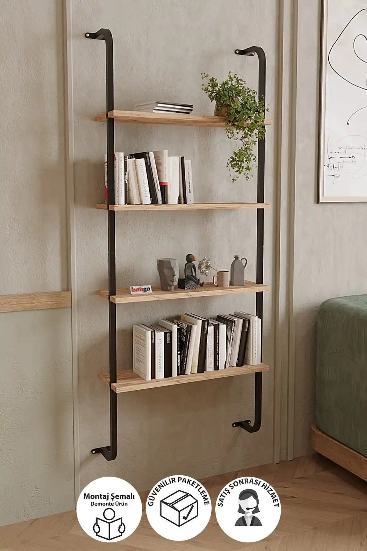 Bofigo 4 Raflı Duvara Monte Kitaplık Modern ve Şık Tasarım ile Dar Alanlara Uygun