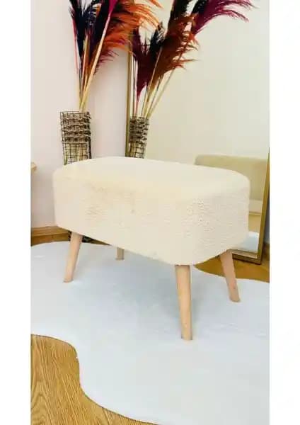 Bounteous Ahşap Ayaklı Teddy Kumaş Dikdörtgen Puf Modern ve Şık Dekoratif Parça