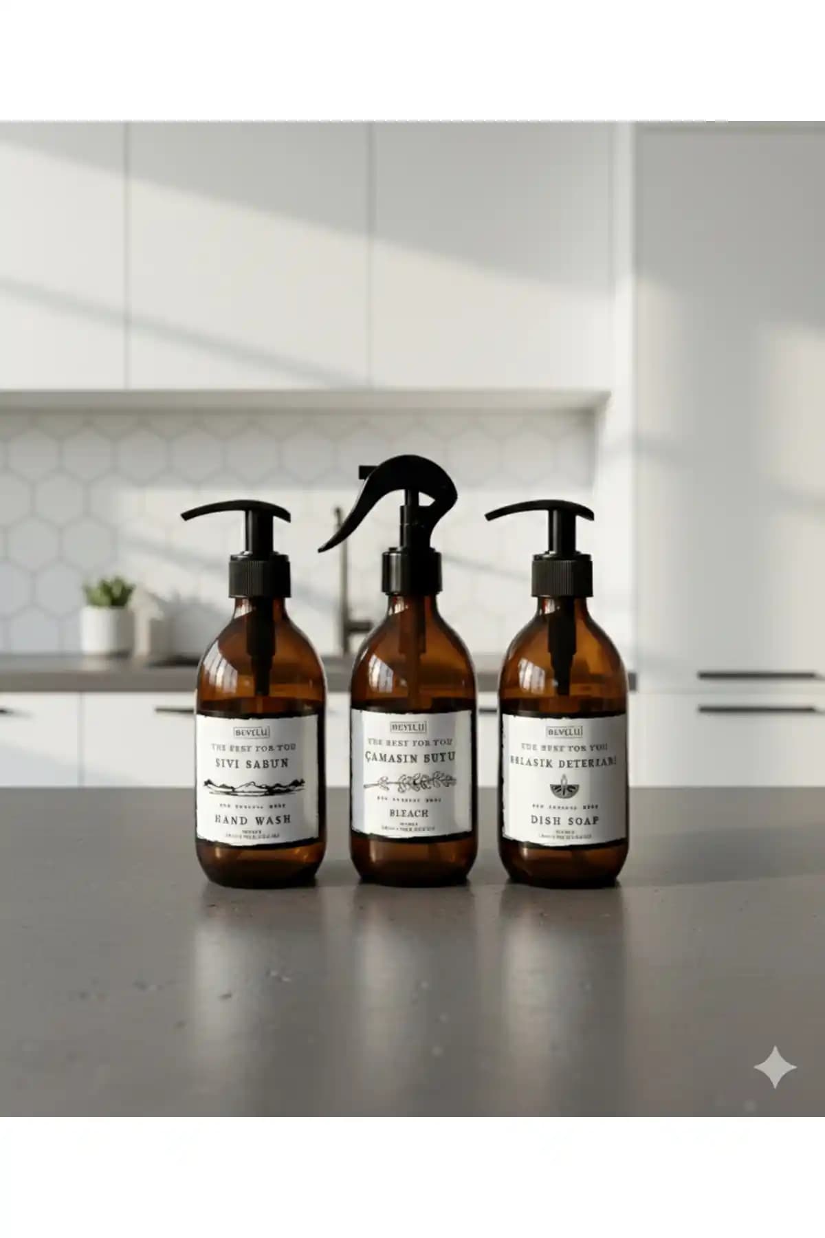 BÜYÜLÜ HOME 3'lü Cam Sıvı Sabunluk Seti Modern ve Şık Ev Dekorasyonu İçin Ideal