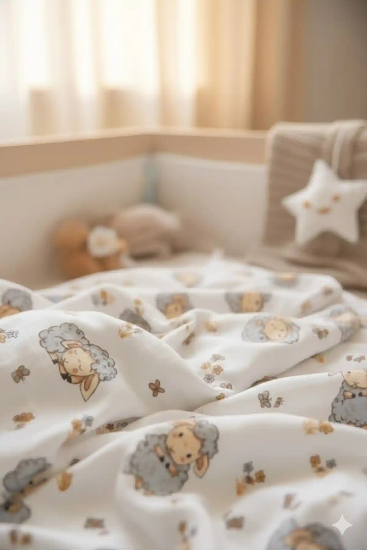 Caline Baby Müslin Bezi Kuzu Desen Gri 120x120 cm Bebekler İçin Şık ve Konforlu Ürün